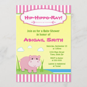 Invitation Fille d'hippopotame de rose d'invitation de baby