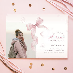 Invitation Fille d'hiver Arc rose Rouge 15e Anniversaire Phot