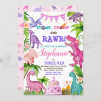 Fille Dinosaur Trois Rex 3e Anniversaire Fête Rose