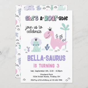 Invitation Fille Dinosaure Fête d'Anniversaire A-Roar N'impor