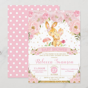 Invitation Fille d'invitation au Baby shower floral de Lapin