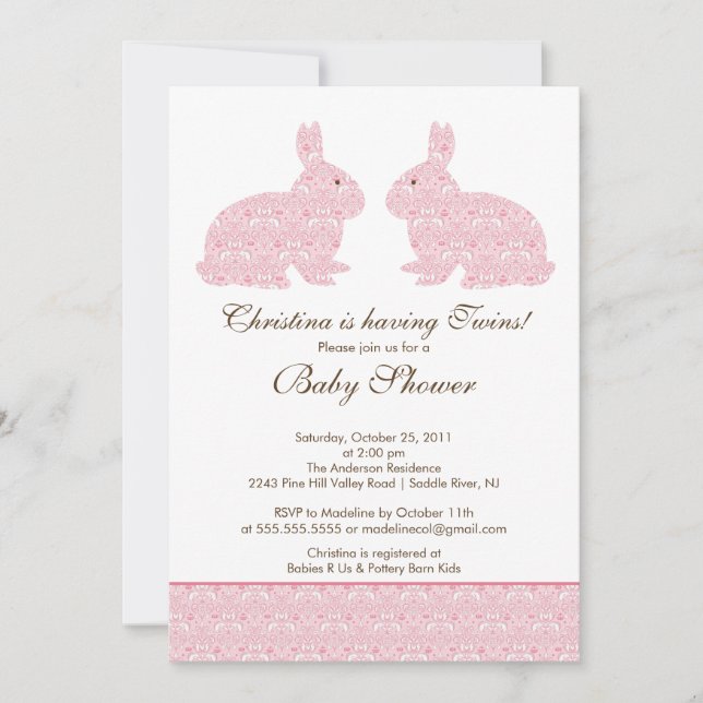 Invitation Fille d'invitation de baby shower de lapin de (Devant)
