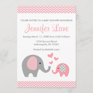 Invitation Fille d'invitation de baby shower d'éléphant