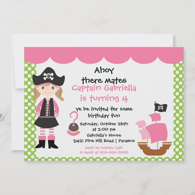 Invitation Fille d'invitation de fête d'anniversaire de (Devant)