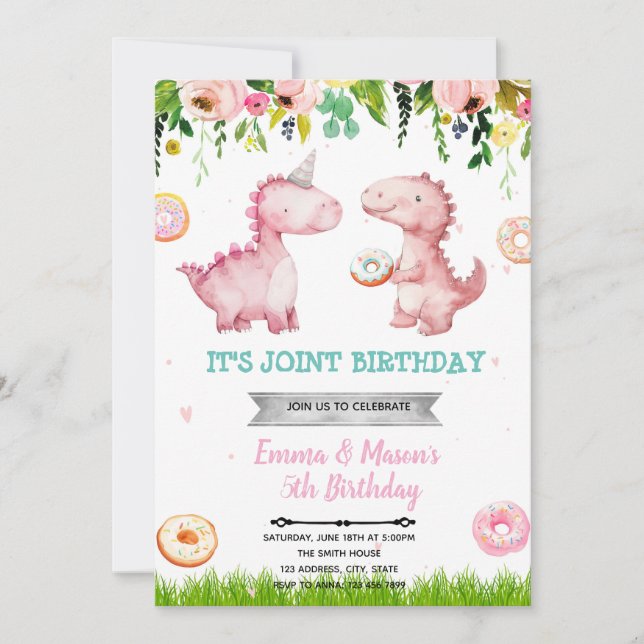 Invitation fille Donuts et Dinosaures (Devant)