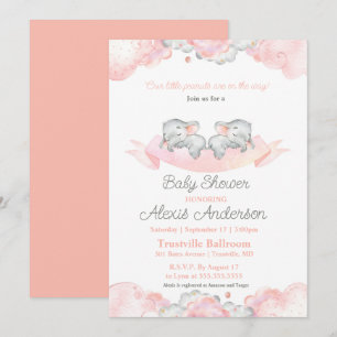 Invitation Fille Dormante Éléphants Jumeaux Baby S