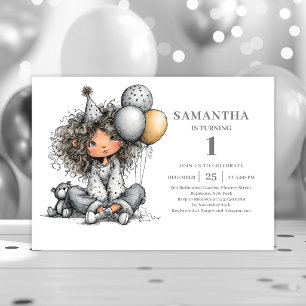 Invitation Fille drôle Anniversaire Moderne Noir Or Caprice