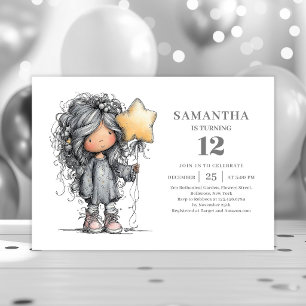 Invitation Fille drôle capricieuse 9e anniversaire fête noir 