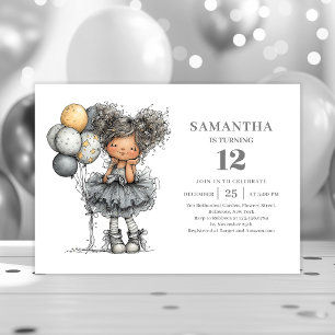 Invitation Fille drôle fantaisiste 10ème anniversaire noir or