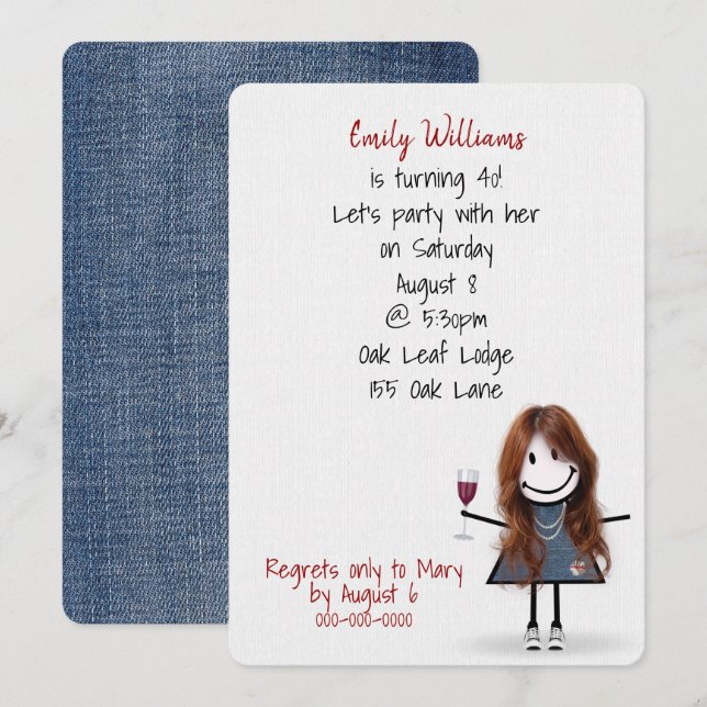 Invitation Fille du 40e anniversaire en Basket avec du vin (Devant / Derrière)