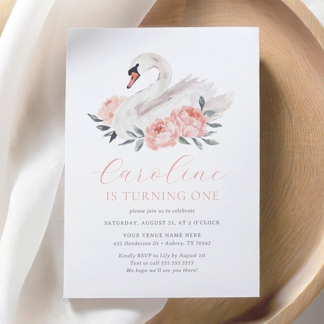 Invitation Fille du cygne floral Anniversaire (Créateur téléchargé)