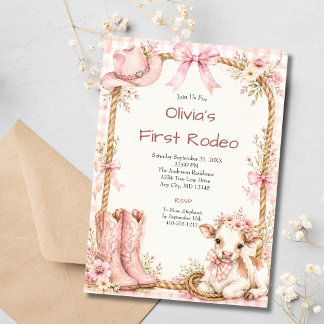 Invitation Fille du premier rodéo rose 1er anniversaire
