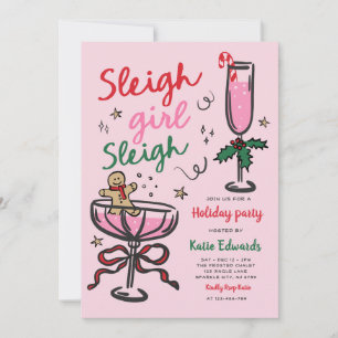 Invitation Fille du traîneau drôle de Noël Fête de cocktail