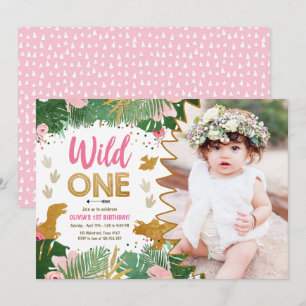 Invitation Fille d'une Dino sauvage Dinosaure rose Anniversai