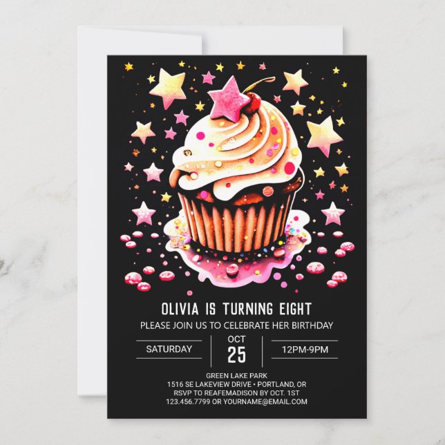 Invitation Fille Editable Muffin Délicieux Anniversaire (Devant)