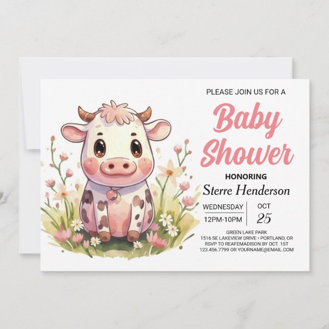 Invitation Fille élégante Enchanted Vache Baby Showe (Devant)