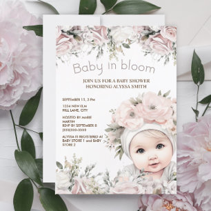 Invitation Fille élégante rose bébé en fleurs Fille Baby Show