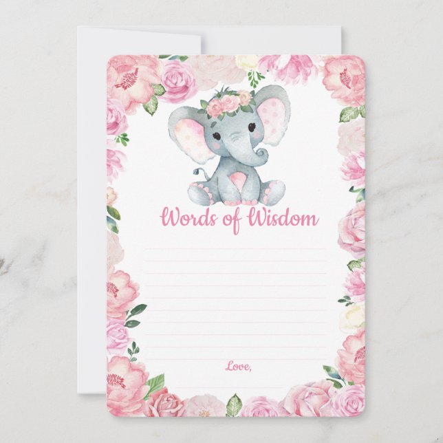 Invitation Fille éléphant Douche Mots de sagesse (Devant)