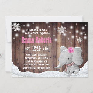 Invitation Fille Eléphant Flèches de neige Baby shower d'hive