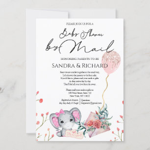 Invitation Fille Eléphant Parties scintillant or douche à bul