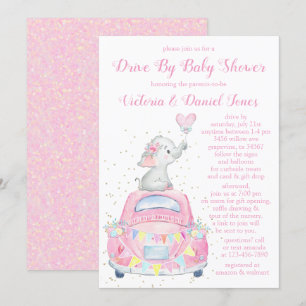 Invitation Fille éléphant voiture défilé Baby Shower