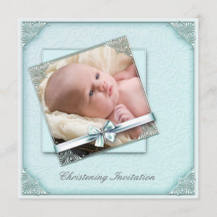 Invitation Fille en damas bleu sarcelle Photo Baptême