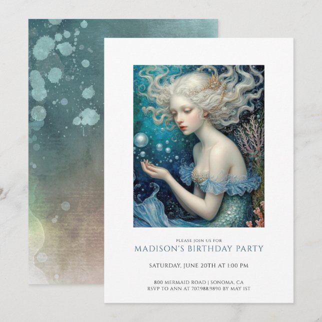 Invitation Fille enchantée de sirène magique Anniversaire (Devant / Derrière)