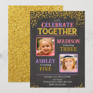 Invitation Fille Ensemble Fratrie Fête d'anniversaire Photo