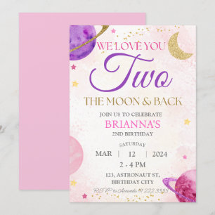 Invitation Fille Espace Extérieur 2e Rose Deux La Lune Annive
