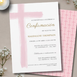 Invitation Fille espagnole Confirmation rose Confirmacion