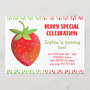 Invitation Fille Eté Anniversaire Berry Special Strawberry Cu