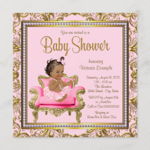 Invitation Fille ethnique Chaise en or rose Tutu Baby shower