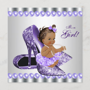 Invitation Fille ethnique chaussure à talon haut gris violet 
