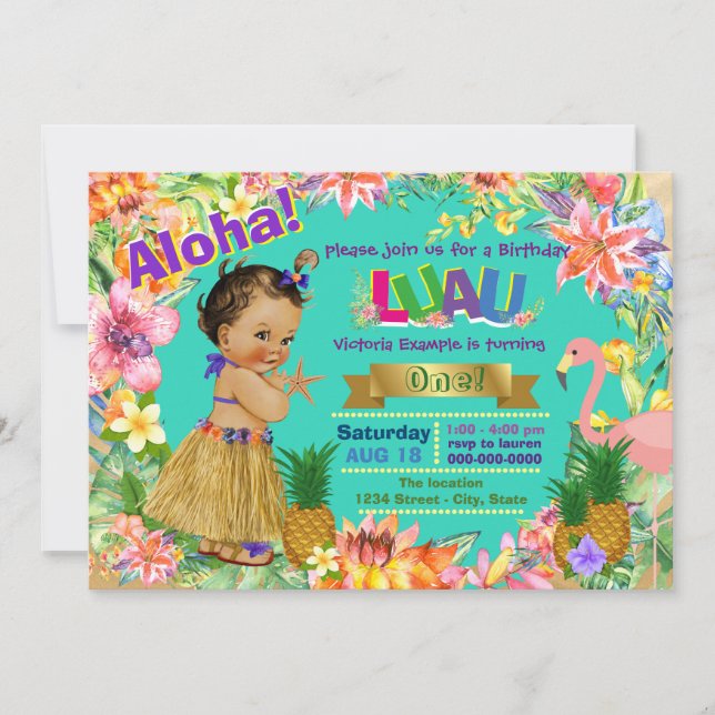 Invitation Fille ethnique Hawaiian Luau fête d'anniversaire (Devant)