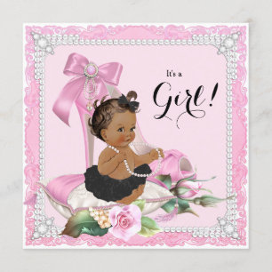 Invitation Fille ethnique perle Baby Shower chaussure à talon