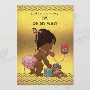 Invitation Fille ethnique sur des chevrons d'or de baby