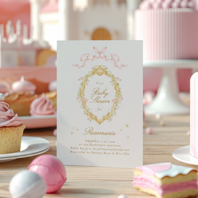 Invitation Fille Fairytale Princesse Bow Baby shower rose (Créateur téléchargé)