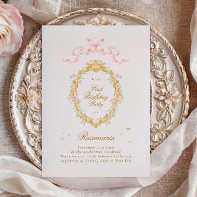 Invitation Fille Fairytale Princesse Bow rose fête d'annivers (Créateur téléchargé)