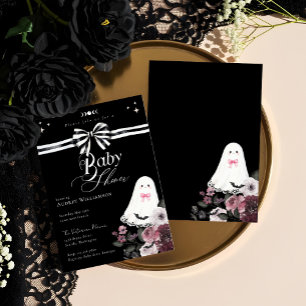 Invitation Fille Fantôme Petit Boo Floral Baby shower gothiqu