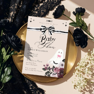 Invitation Fille Fantôme Petit Boo Floral Baby shower gothiqu