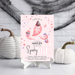 Invitation Fille fantôme rose Spooky ONE Halloween 1er annive