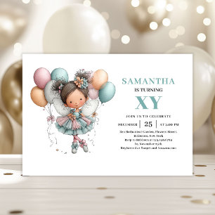 Invitation Fille Fée 7ème Anniversaire Fantaisiste Pastel Mig