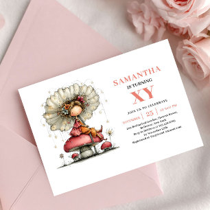 Invitation Fille Fée Capricieuse 5ème Anniversaire Rose Pâle