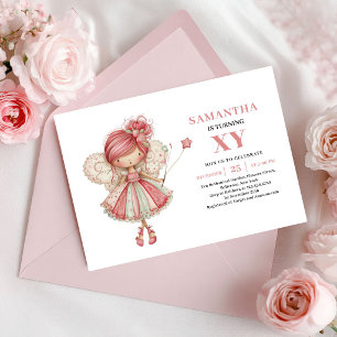 Invitation Fille Fée Fantaisiste 6ème Anniversaire Rose Pâle