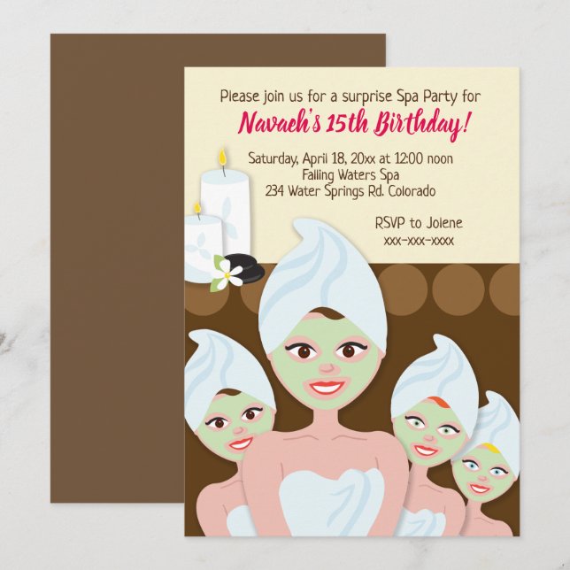 Invitation Fille/femmes d'invitations de fête d'anniversaire (Devant / Derrière)