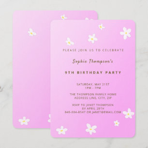 Invitation Fille Fête d'anniversaire de marguerites roses ten