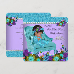 Invitation Fille Fête de Bébé Princesse Violet Bleu Turquoise