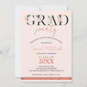 Invitation Fille fête de graduation Blush rose floral