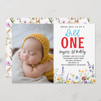 Invitation Fille fleur sauvage 1ère fête d'anniversaire
