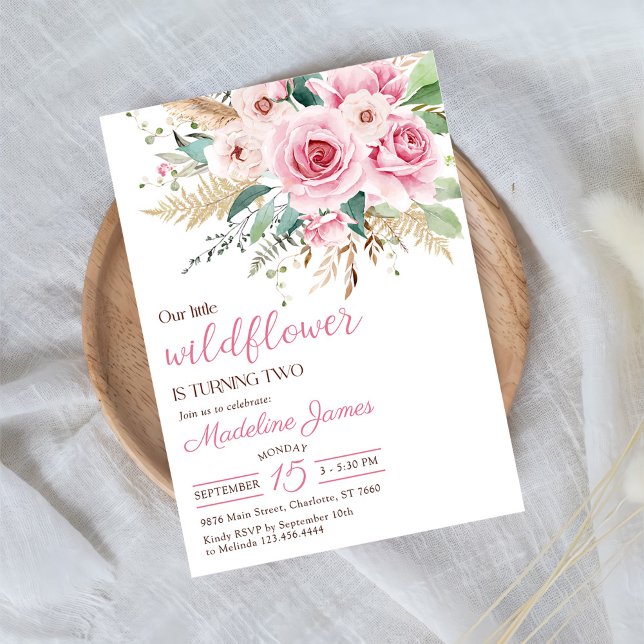 Invitation Fille Fleur sauvage 2e fête d'anniversaire (Créateur téléchargé)